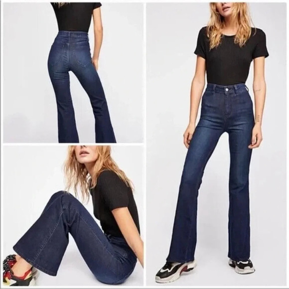 Free People 70s retro high rise Flare wide leg jeans size 27 - Picture 1 of 10